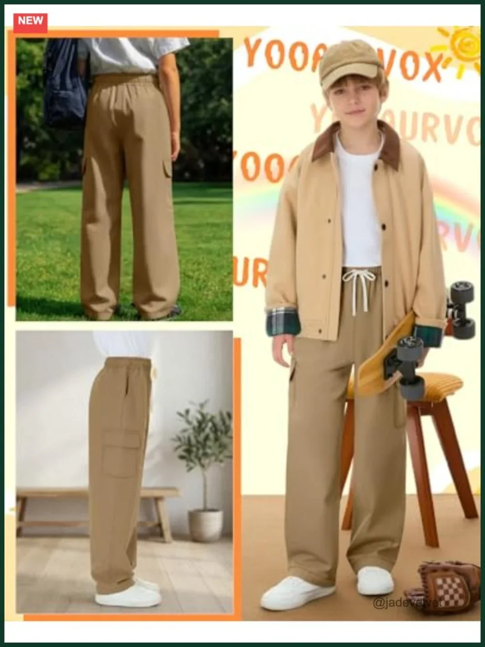 Boys Cargo Pants Cotton Chino Trousers Adjustable Drawstring 6-16 Years